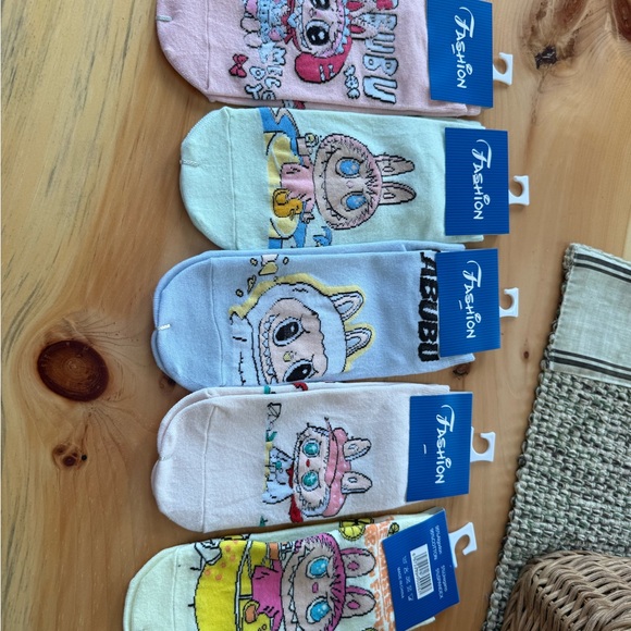 Source Unknown Cartoon Character Socks Set - Pink, White, Blue, Yellow - Picture 1 of 4